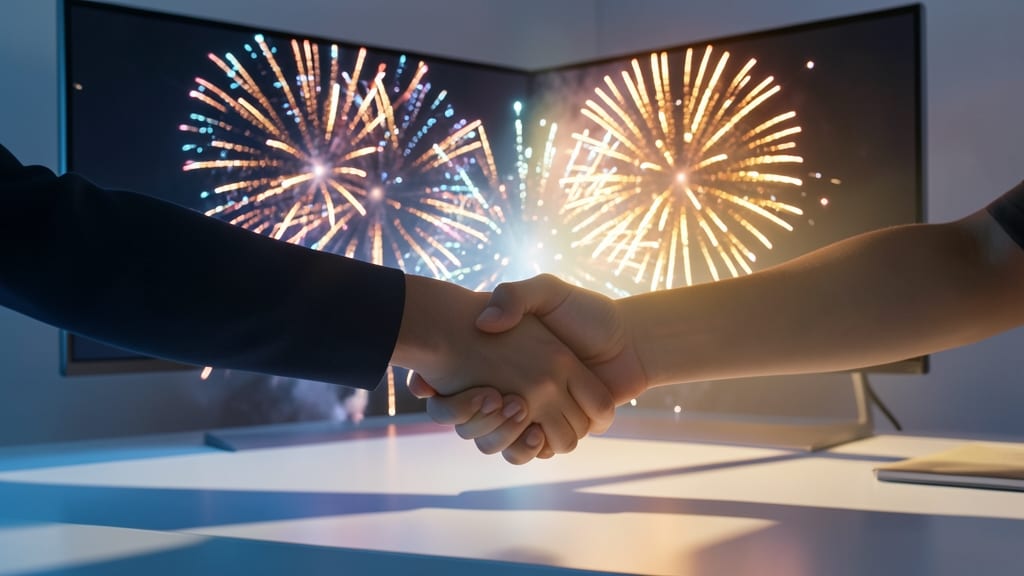 Handshake with Fireworks Emoji Sequence